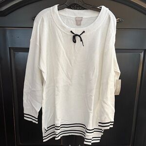Chico's White Sweater with Black Stripe Trim Sz3